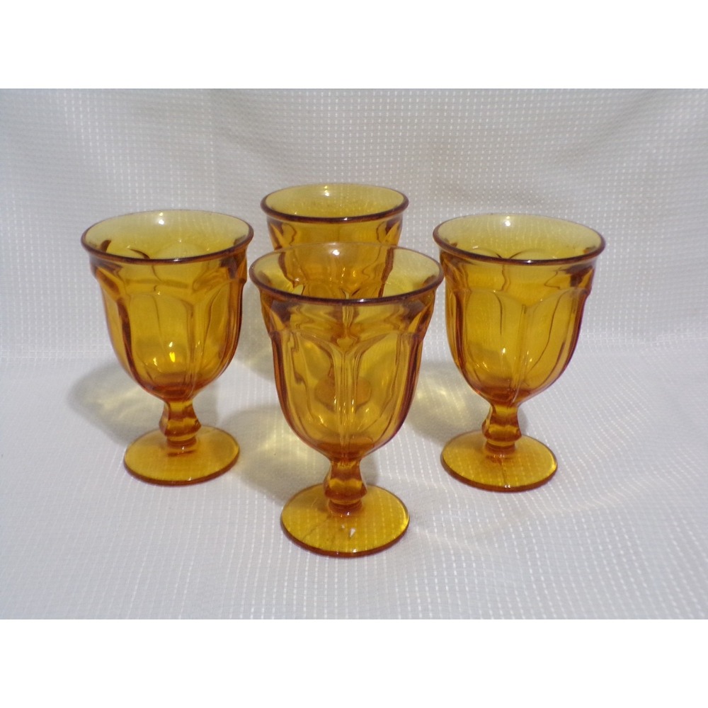 Vintage Viking Glass Arlington Pattern Water or Tea Amber Goblets Set of 4- 8 oz